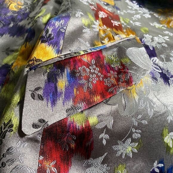 Ralph Lauren Watercolor Multicolored Floral Gray Silk Jacquard Dinner Jacket - Picture 4 of 16